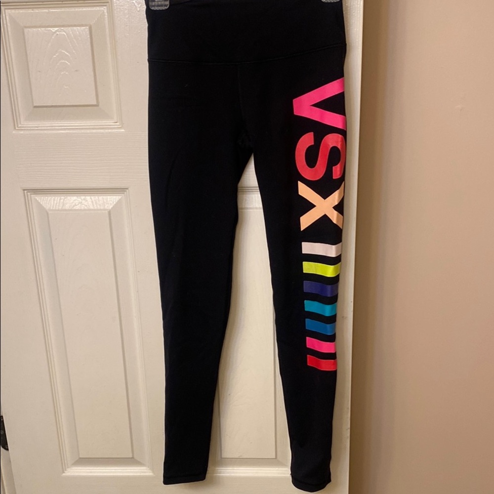 VSX Womens XS Black Leggings with Colorful Logo